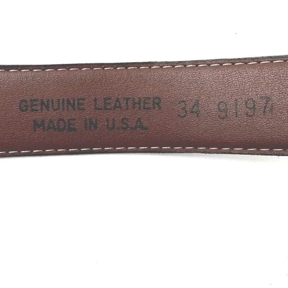 Genuine Leather Belt Brown Gold Buckle Made in USA Size 34 9197 Mens Dress
